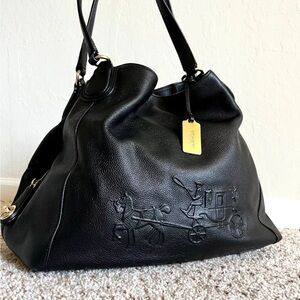 Coach Black Large Edie Shoulder Bag with  Horse Carriage